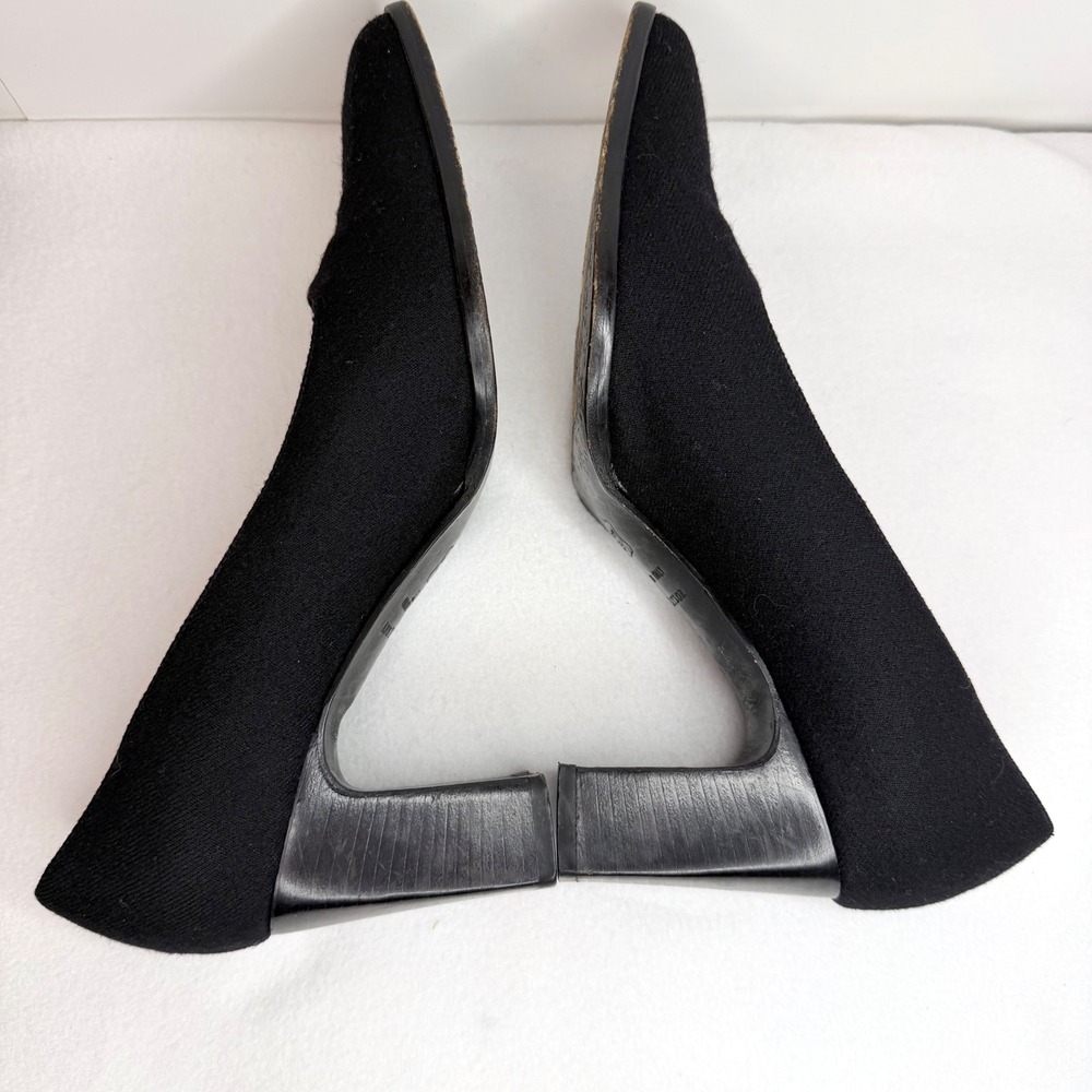 Vintage Ann Taylor Black Fabric Square Toe Block Heel Pumps Size 7 Made in Italy - Picture 10 of 12